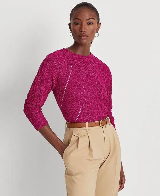 Women's Pointelle-Knit Cotton-Blend Sweater