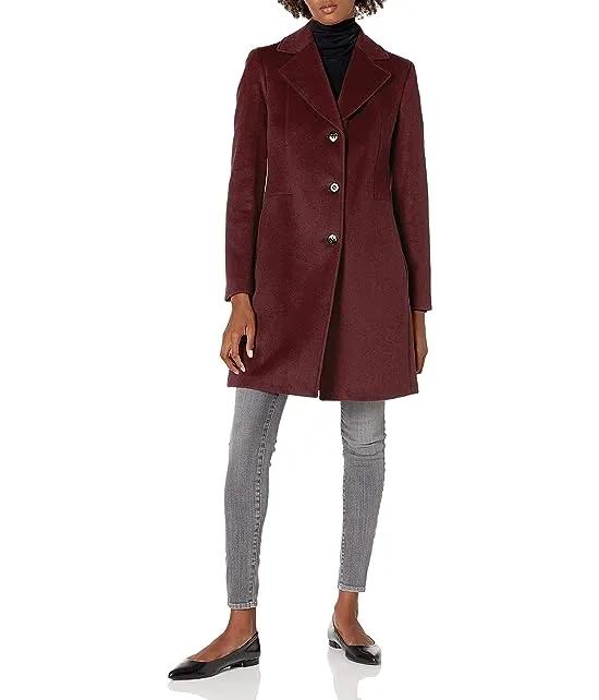 Women's Polished Wool Coat with Button Detail