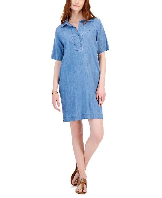Women's Popover Short-Sleeve Chambray Dress