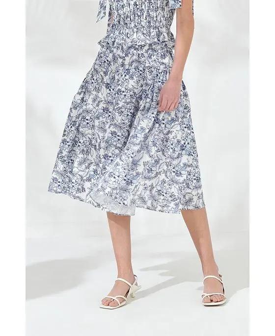 Women's Print Linen Midi Skirt
