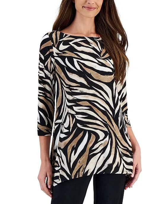 Women's Printed 3/4-Sleeve Jacquard Swing Top, Created for Macy's