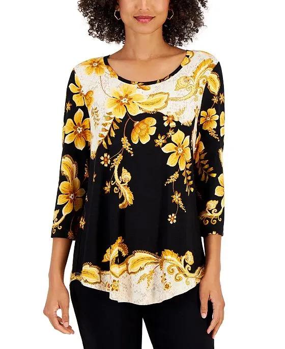 Women's Printed 3/4-Sleeve Reverie Top, Created for Macy's