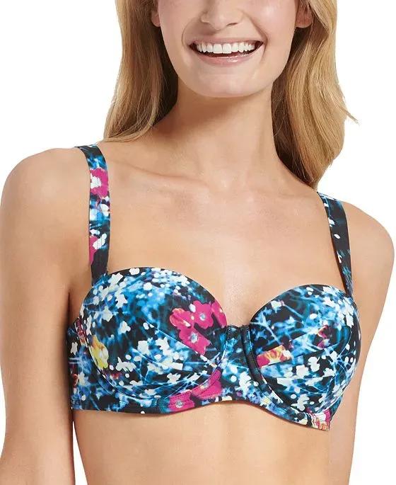 Women's Printed Balconette Ruched Underwire Bikini Top
