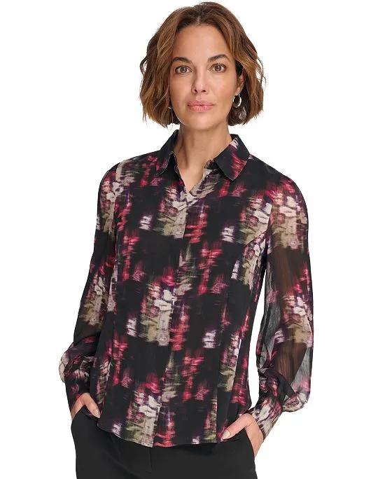 Women's Printed Button-Front Blouse 