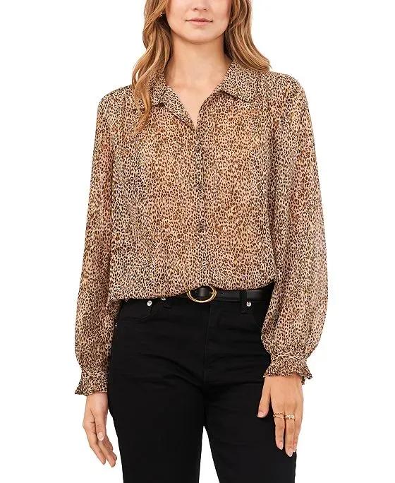 Women's Printed Button-Front Long-Sleeve Blouse 
