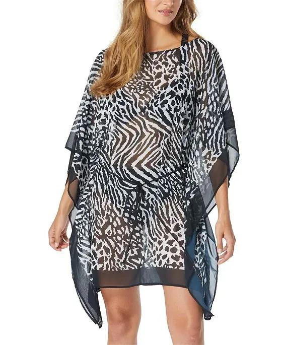 Women's Printed Contours Tie-Waist Caftan Cover-Up