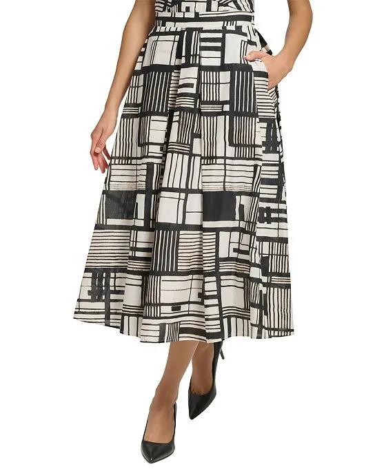 Women's Printed Cotton Side-Pocket Voile Skirt