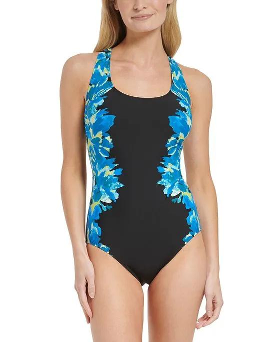 Women's Printed Cross-Back Tummy-Control One-Piece Swimsuit