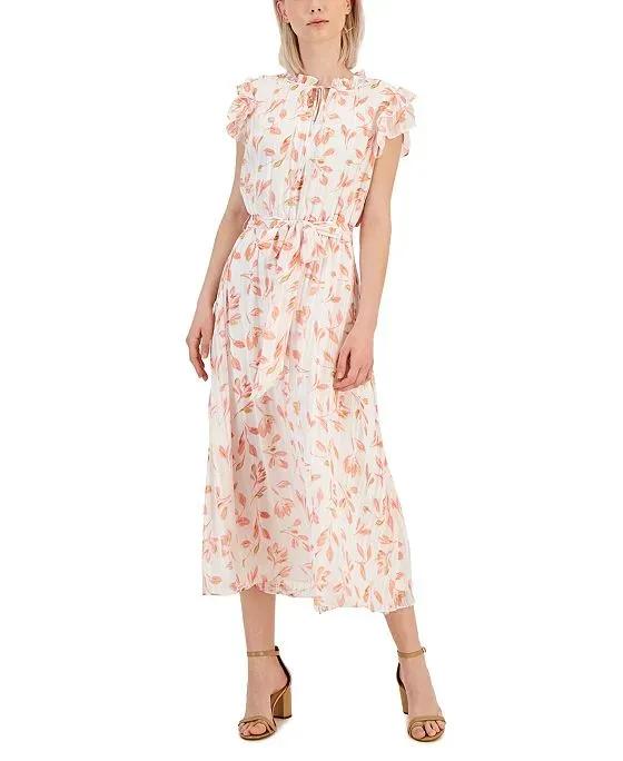 Women's Printed Flutter-Sleeve Midi Dress