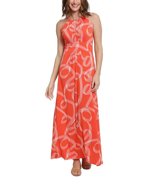 Women's Printed Jersey Halter-Neck Maxi Dress