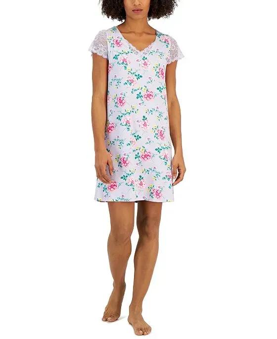 Women's Printed Lace-Sleeve Chemise, Created for Macy's