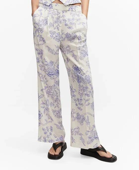 Women's Printed Linen Trousers