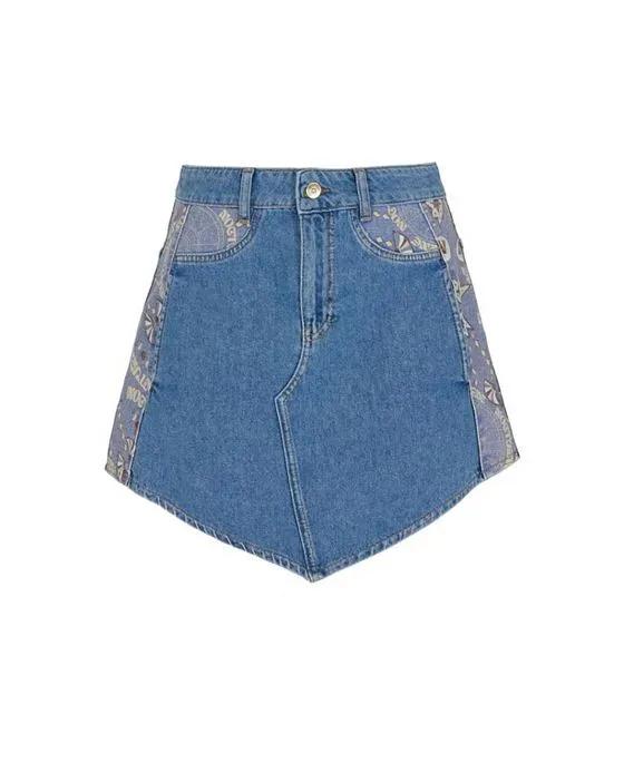 Women's Printed Mini Jean Skirt