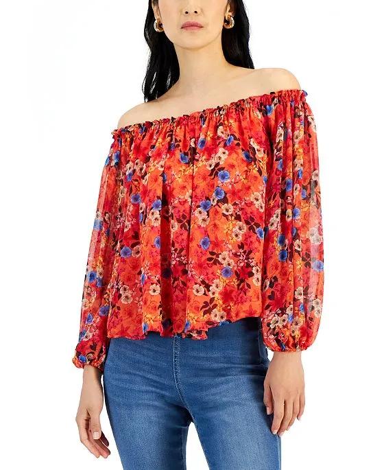 Women's Printed Off-The-Shoulder Blouse, Created for Macy's