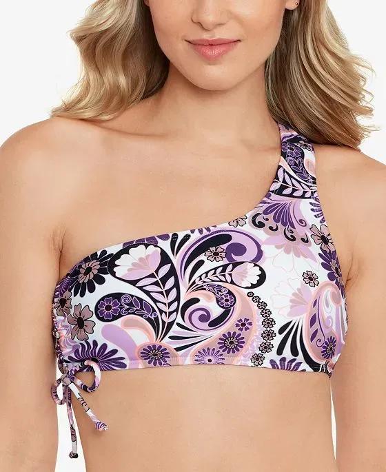 Women's Printed One-Shoulder Side-Shirred Bikini Top, Created For Macy's