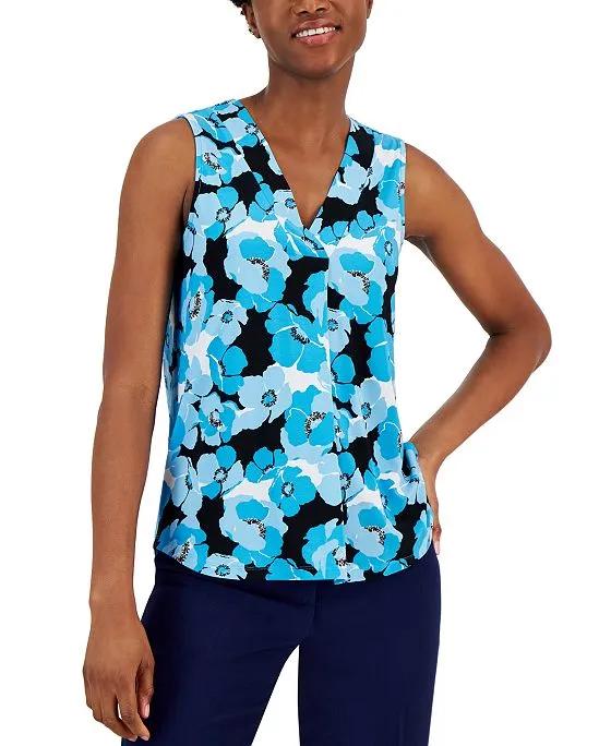 Women's Printed Pleat-Front Sleeveless Shell