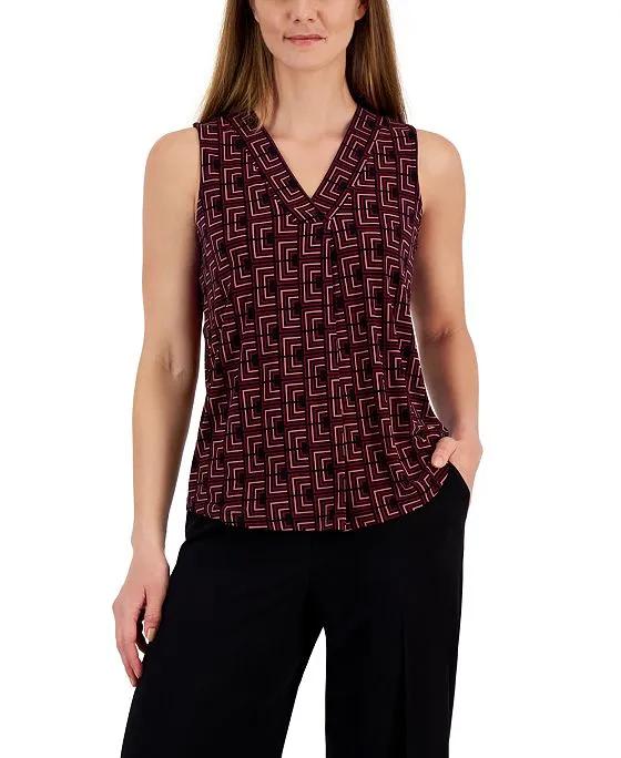 Women's Printed Pleat-Front Sleeveless Top