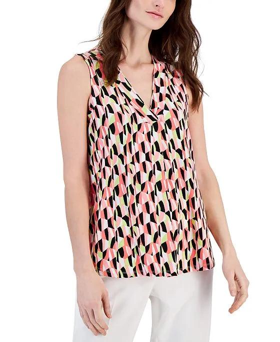 Women's Printed Pleated-Front Shell