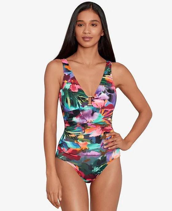 Women's Printed Ring-Trim One-Piece Swimsuit