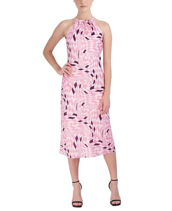 Women's Printed Ruched Halter Midi Dress