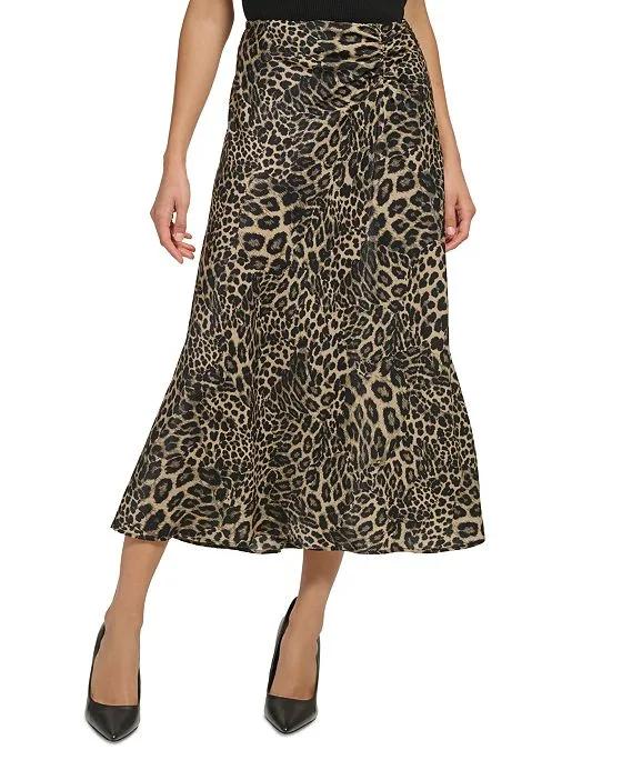 Women's Printed Ruched Satin Skirt