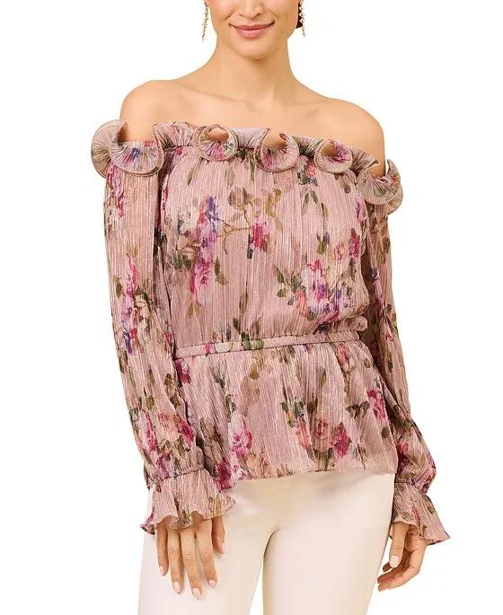 Women's Printed Ruffled Off-The-Shoulder Top
