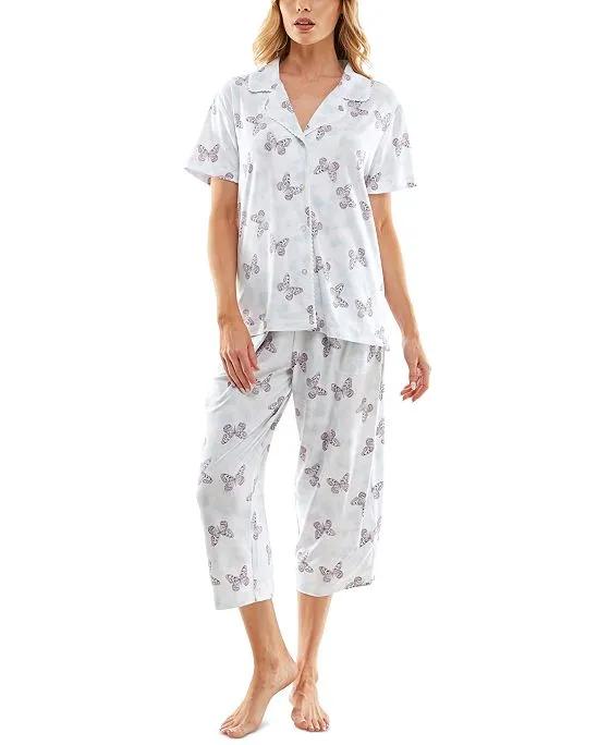 Women's Printed Short-Sleeve Capri Pajamas Set