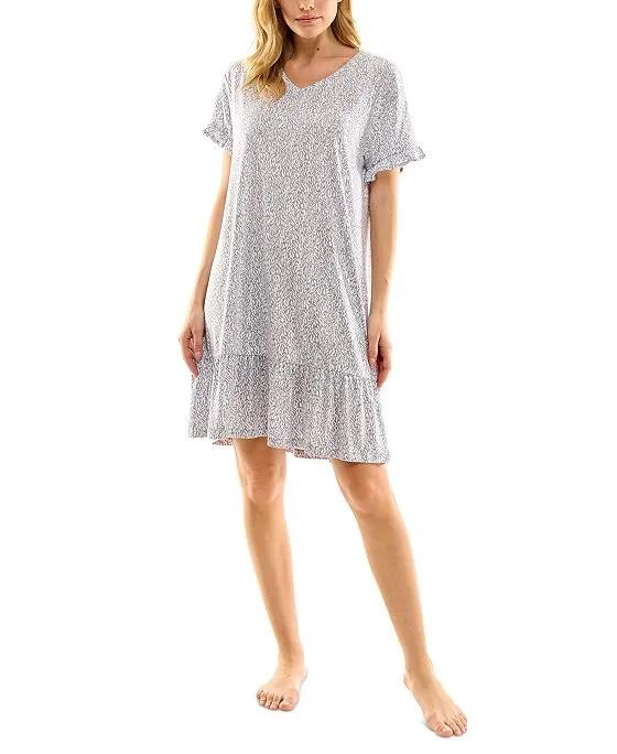 Women's Printed Short-Sleeve Ruffled Sleepshirt