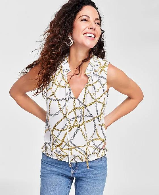 Women's Printed Sleeveless Tie-Neck Top, Created for Macy's