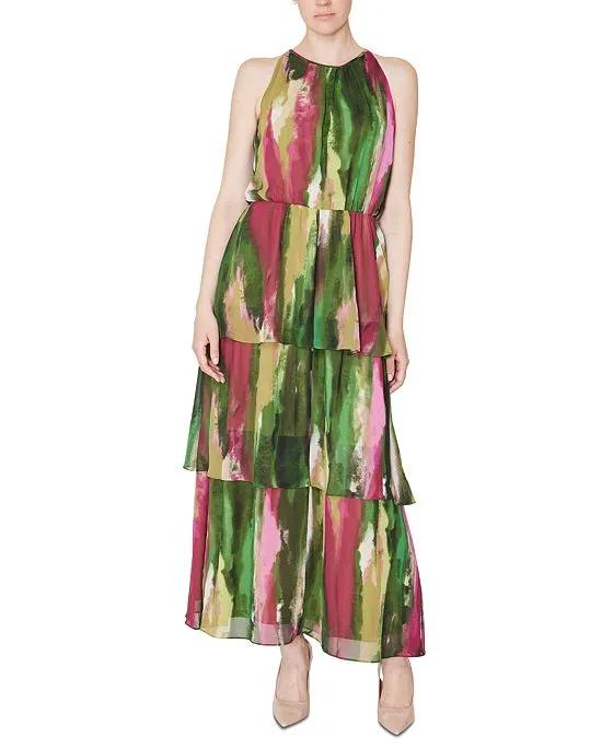 Women's Printed Sleeveless Tiered Maxi Dress