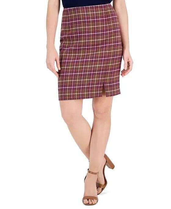 Women's Printed Slit-Front Bouclé Pencil Skirt
