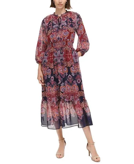 Women's Printed Smocked Midi Dress