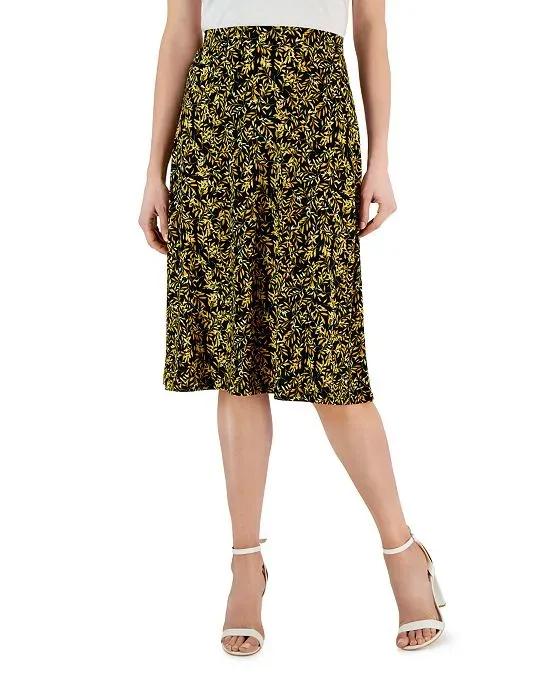 Women's Printed Stretch Knit Pull-On Midi Skirt