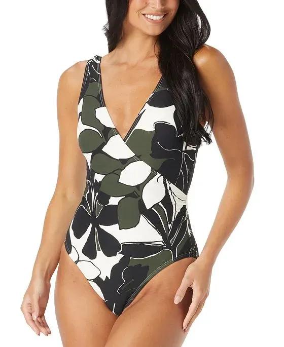 Women's Printed Surplice One-Piece Swimsuit