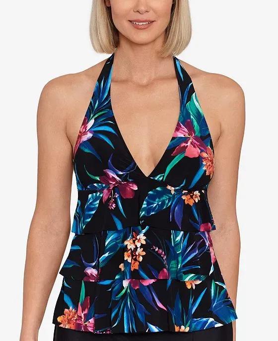 Women's Printed Tiered Halter Tankini Top, Created For Macy's