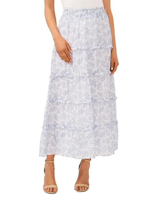 Women's Printed Tiered Pull-On Maxi Skirt