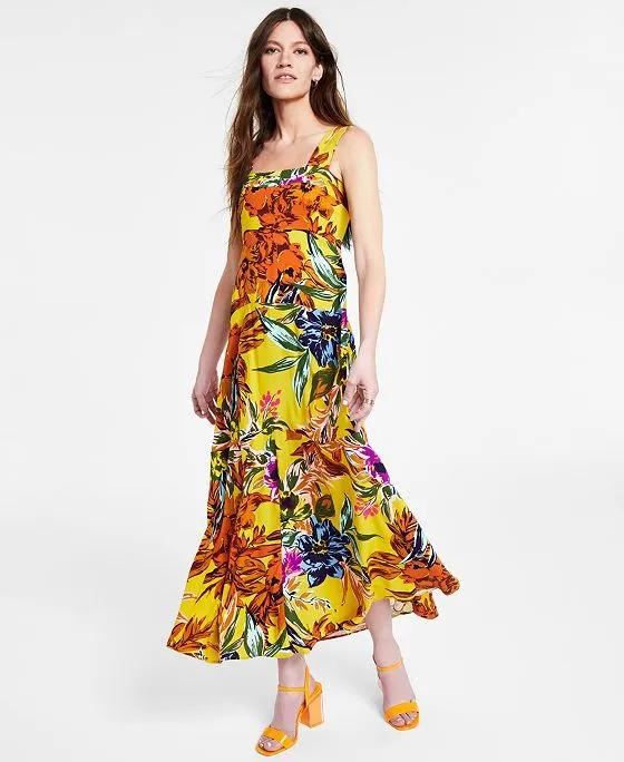Women's Printed Tiered Smocked-Back Challis Maxi Dress