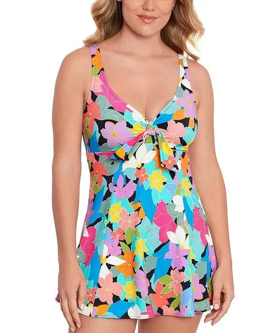 Women's Printed Tummy-Control Bow-Front Swimdress, Created For Macy's