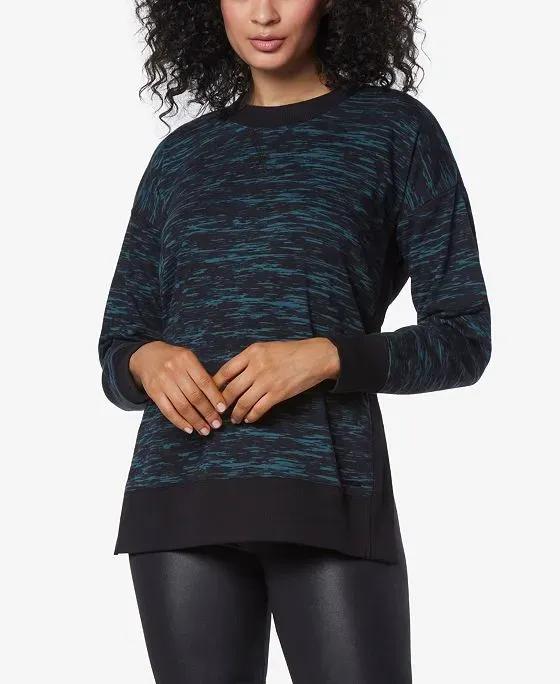 Women's Printed Tunic Length Pullover Top with Side Vents