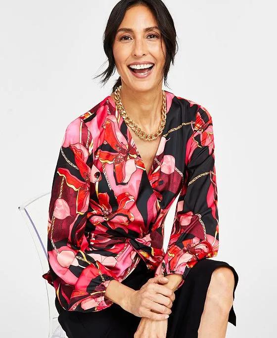 Women's Printed Twist-Front Blouse, Created for Macy's