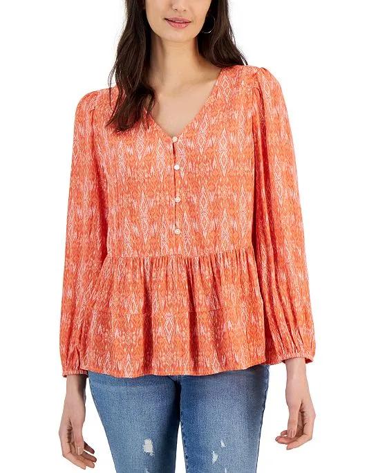 Women's Printed V-Neck Peplum Peasant Top, Created for Macy's
