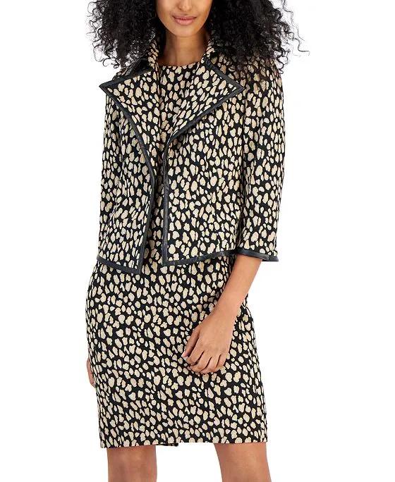Women's Printed Wide-Collar Faux-Leather-Trimmed Kissing Blazer