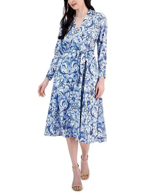 Women's Printed Wrap-Style Belted Dress