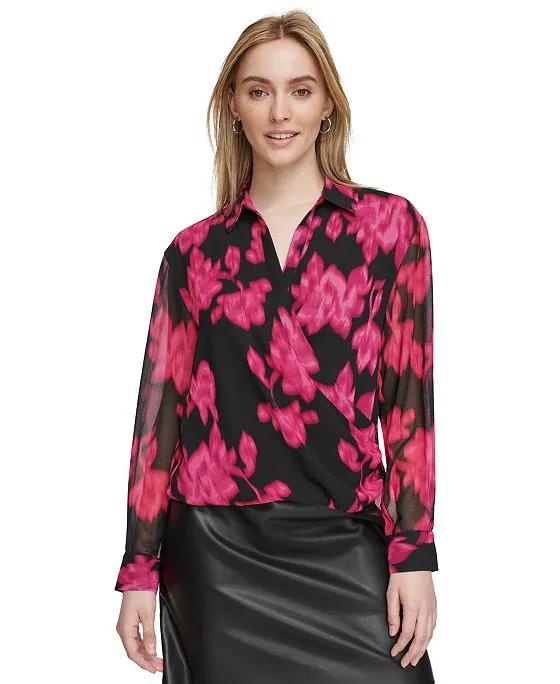 Women's Printed Wrap-Style Top