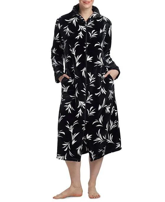 Women's Printed Zip-Up Long-Sleeve Knit Robe