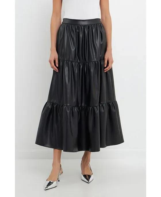 Women's Pu Tiered Long Skirt