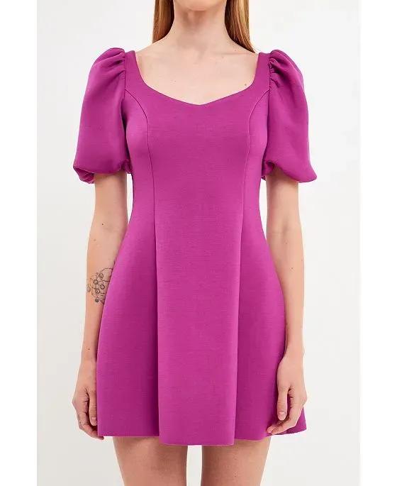 Women's Puff Sleeve  Mini Dress