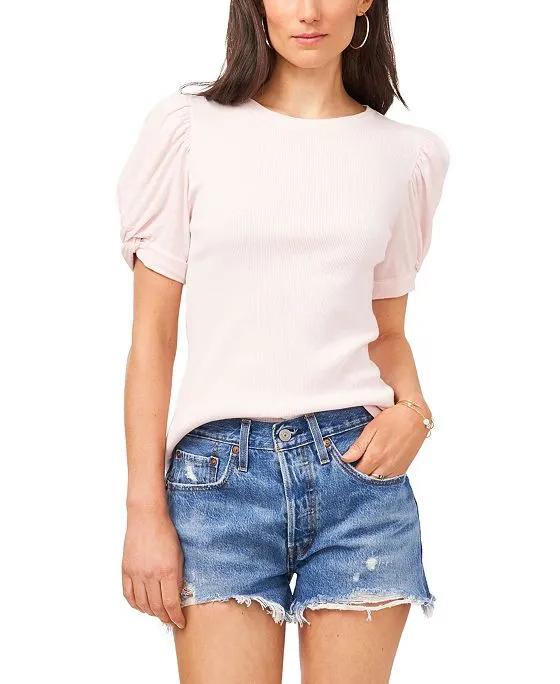Women's Puff Sleeve Short Sleeve Knit T-shirt