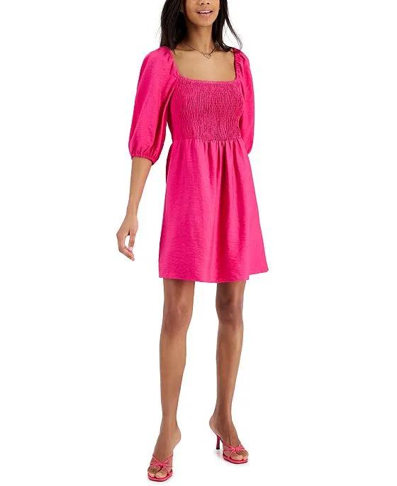 Women's Puff-Sleeve Smocked Dress, Created for Macy's