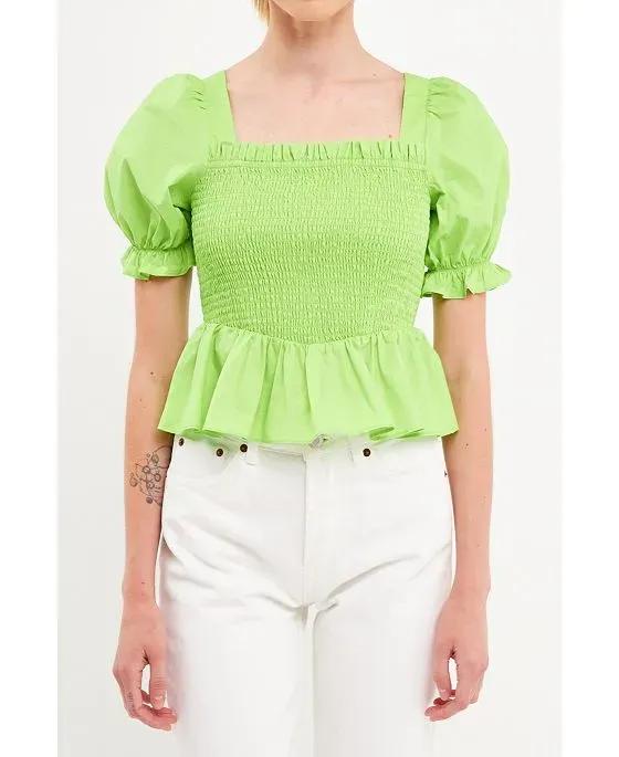 Women's Puff Sleeve Top with Square Neckline
